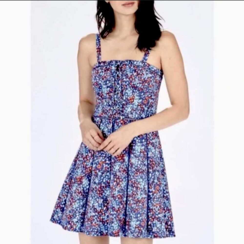 Parker Women Sz M Athena Dewberry Lace Up Mini Dress Floral‎ Sleeveless Eyelet